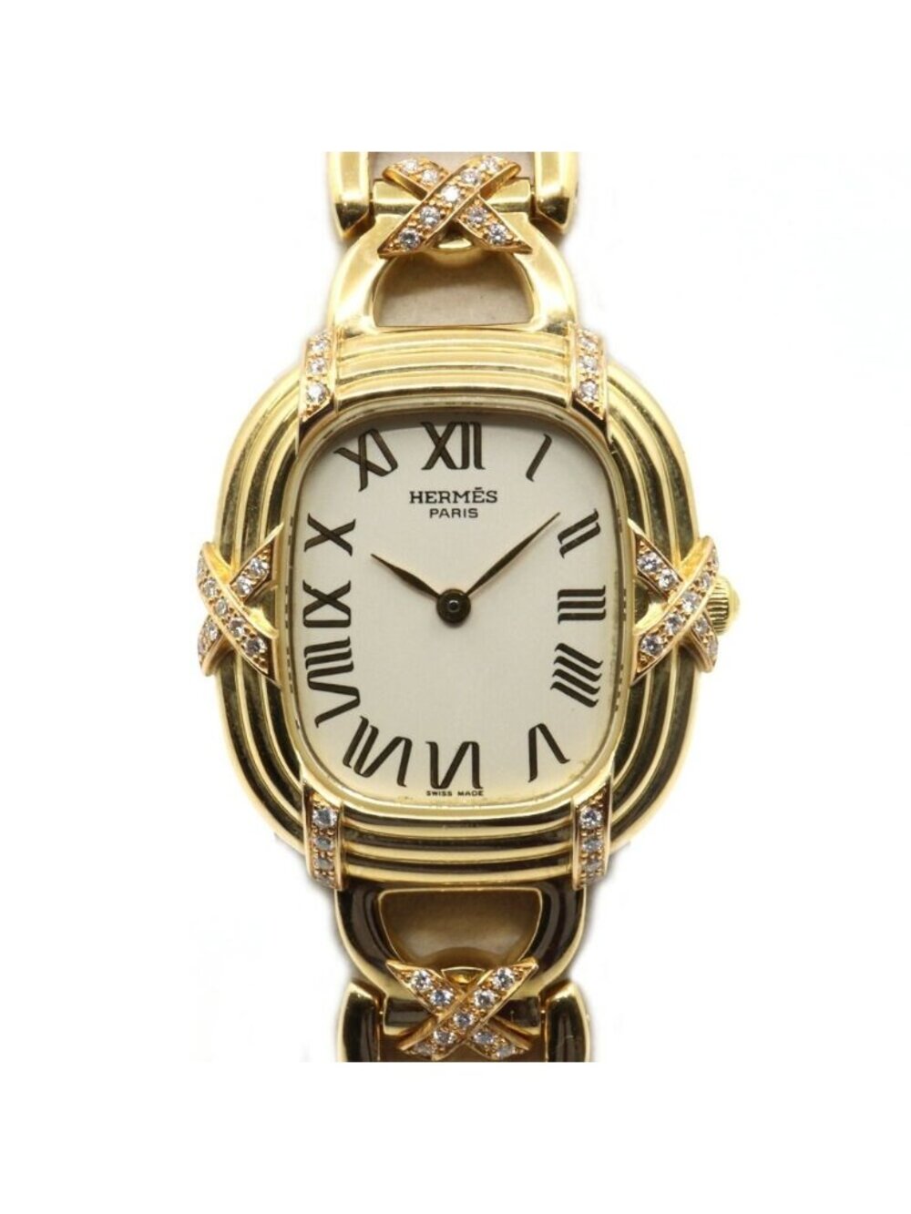 Hermes Faubourg White Watch Diamond Yellow Gold Quartz 18K